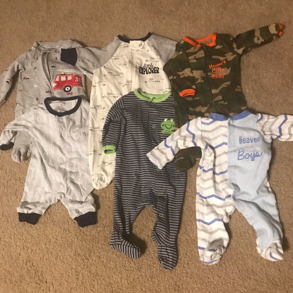 Lot of 6 newborn baby boy pajamas